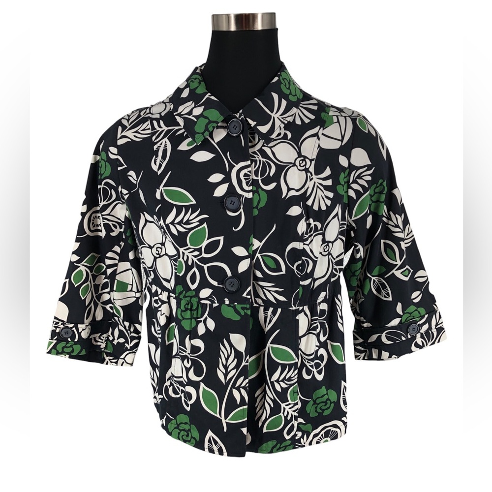 CJ Banks Women's Stretch Button Cotton Jacket Size 1X Cinch Waist 3/4 Sleeve